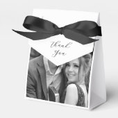 Zwart-wit foto dank u witte bruiloft bedankdoosjes (Voorkant Zijde)