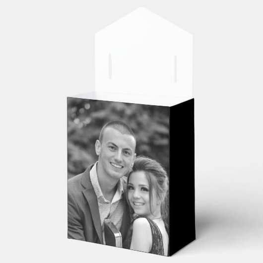 Zwart-wit foto dank u zwart bruiloft bedankdoosjes (Geopend)