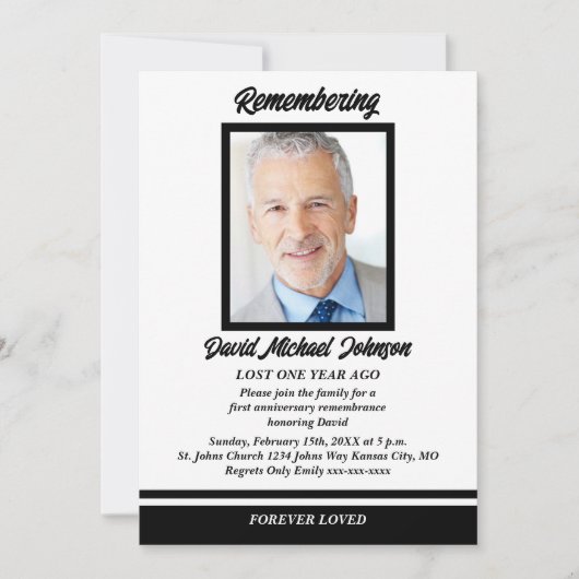 Zwart-wit foto Death Jubileum Invitation Kaart (Voorkant)