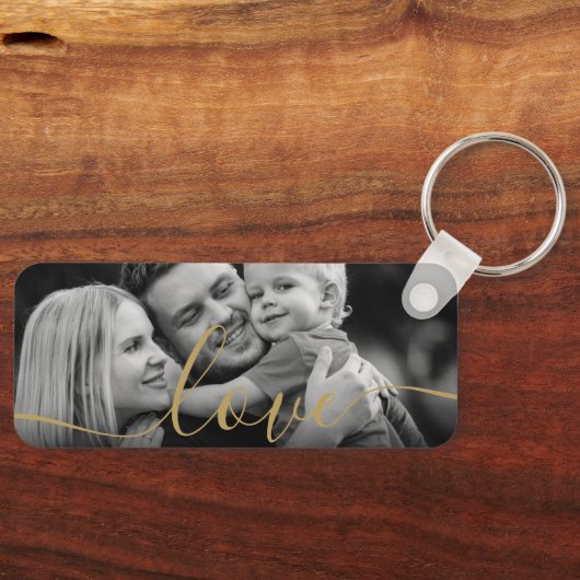 Zwart-wit foto Elegant Goud Schrift Liefde Sleutelhanger (Voorkant)
