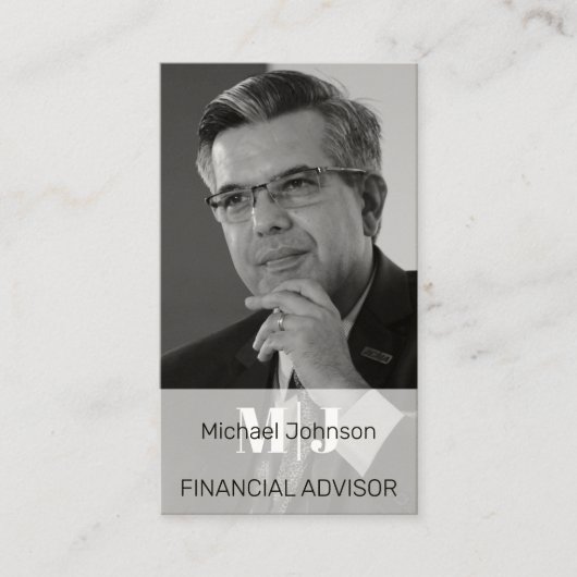 Zwart wit foto financieel adviseur Visitekaartje (Voorkant)