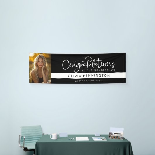 Zwart Wit Foto Gefeliciteerd Afstuderen Banner (Beurs)