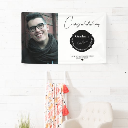 Zwart-wit foto Gefeliciteerd Afstuderen Spandoek (Insitu)