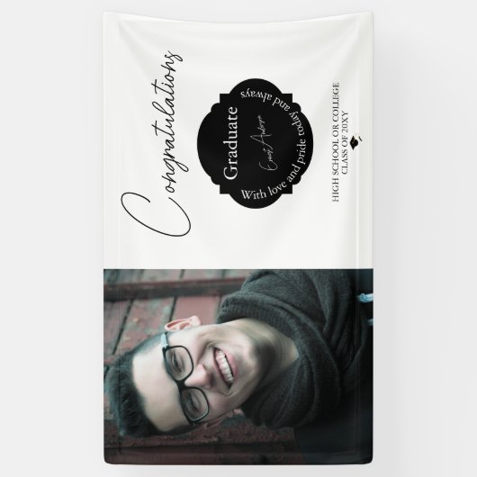 Zwart-wit foto Gefeliciteerd Afstuderen Spandoek (Verticaal)