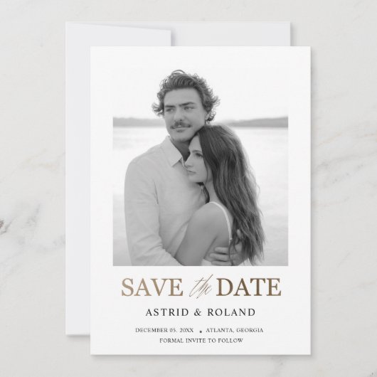 Zwart-wit Foto Gold Text Sla de datum op Save The Date (Voorkant)