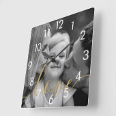 Zwart-wit foto gouden script liefde vierkante klok (Hoek)