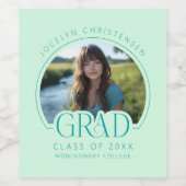Zwart Wit Foto Grad Afstuderen Feest Wijn Etiket (Enkel label)