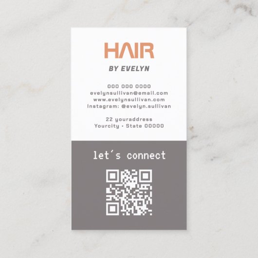 Zwart Wit Foto Haar QR Code Visitekaartje (Achterkant)