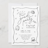 Zwart Wit Foto Hand Getrokken Afstudeerder Uitnodi Aankondiging (Voorkant)