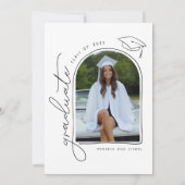 Zwart Wit Foto Hand Getrokken Afstudeerder Uitnodi Aankondiging (Achterkant)