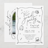 Zwart Wit Foto Hand Getrokken Afstudeerder Uitnodi Aankondiging (Voorkant / Achterkant)