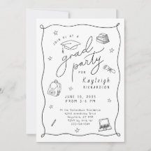 Zwart Wit Foto Hand Getrokken Afstudeerder Uitnodi