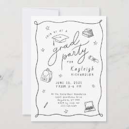 Zwart Wit Foto Hand Getrokken Afstudeerder Uitnodi Aankondiging