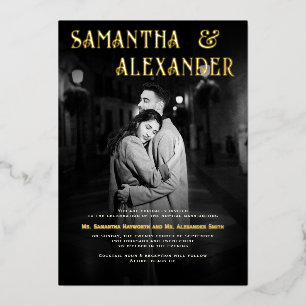 Zwart-wit foto Katholieke bruiloft Folie Uitnodiging