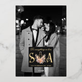 Zwart-wit foto Katholieke bruiloft Folie Uitnodiging (Achterkant)