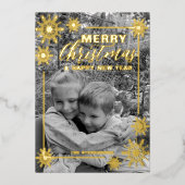 Zwart-wit foto Kerstmis Nieuwjaar Folie Feestdagenkaart (Voorkant)