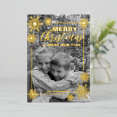 Zwart-wit foto Kerstmis Nieuwjaar Folie Feestdagenkaart (Staand Voorkant)