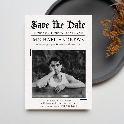 Zwart-wit foto krant Afstudeerfeest Kaart