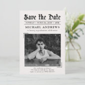 Zwart-wit foto krant Afstudeerfeest Kaart (Staand voorkant)