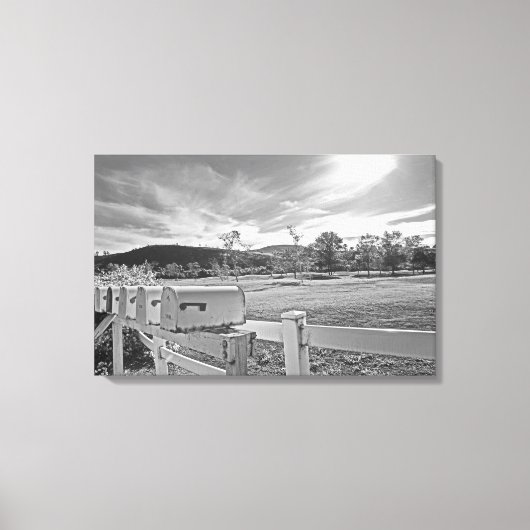Zwart-wit foto mailboxen Country Road Art Canvas Afdruk (Voorkant)