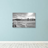 Zwart-wit foto mailboxen Country Road Art Canvas Afdruk (Insitu (Houten vloer))