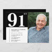Zwart-wit foto Mannen 91ste verjaardag Uitnodiging (Voorkant / Achterkant)