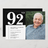Zwart-wit foto Mannen 92e verjaardag Uitnodiging (Voorkant / Achterkant)