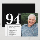 Zwart-wit foto Mannen 94ste verjaardag Uitnodiging (Voorkant / Achterkant)