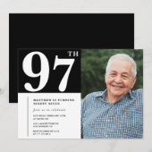 Zwart-wit foto Mannen 97e verjaardag Uitnodiging (Voorkant / Achterkant)