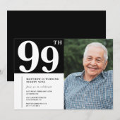 Zwart-wit foto Mannen 99ste verjaardag Uitnodiging (Voorkant / Achterkant)