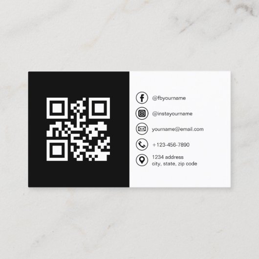 Zwart-wit foto met QR-code Social Media Visitekaartje (Achterkant)