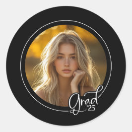 Zwart Wit Foto Modern Script Afstudeerder Afstuder Ronde Sticker