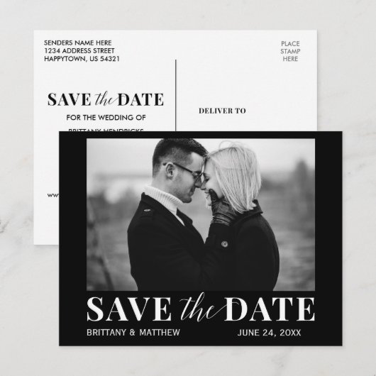 Zwart-wit foto Modern Trendy Save The Date Briefkaart (Voorkant / Achterkant)