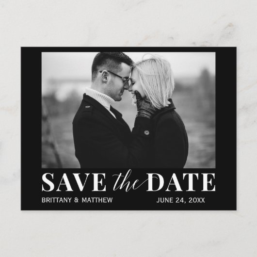 Zwart-wit foto Modern Trendy Save The Date Briefkaart (Voorkant)