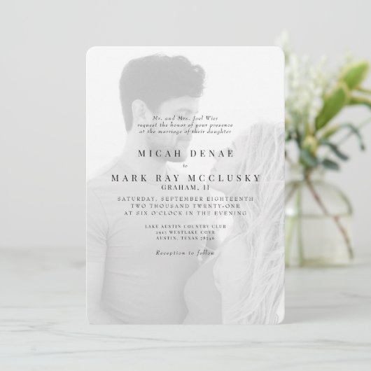 Zwart & Wit Foto Moderne Bruiloft Kaart (Staand voorkant)