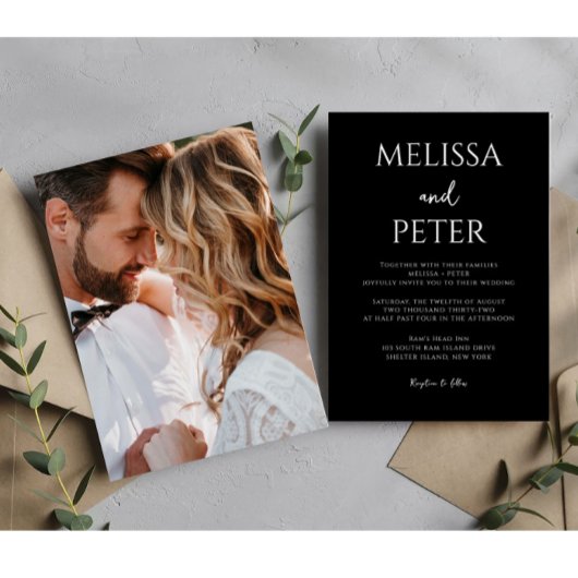 Zwart-wit Foto Moderne Elegantie Bruiloft Kaart