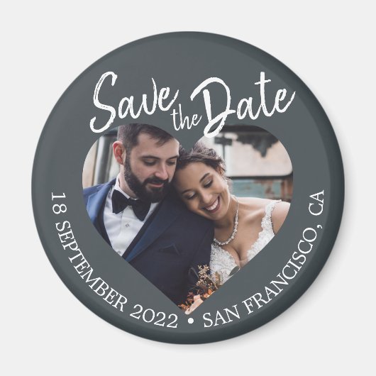 Zwart-wit foto moderne script save the date magneet (Voorkant)