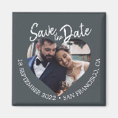Zwart-wit foto moderne script save the date magneet (Voorkant)