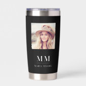 Zwart wit foto monogram initialen naam geïsoleerde drinkbeker (Achterkant)