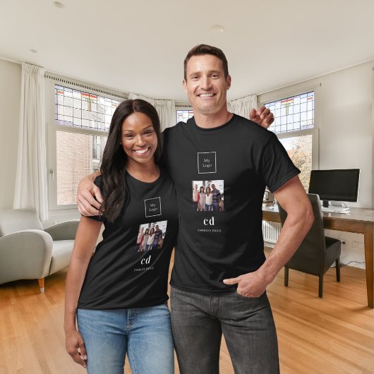 Zwart wit foto monogram naam logo business t-shirt