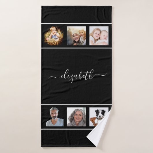 Zwart wit foto monogram naamschrift badhanddoek (Badhanddoek)