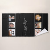 Zwart wit foto monogram naamschrift badhanddoek (Badhanddoek)