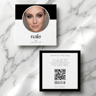 Zwart-wit foto nagellak QR-code socials vierkant Vierkante Visitekaartje