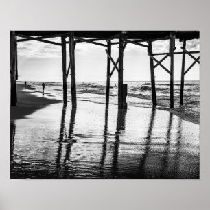 Zwart-wit Foto Ocean Isle Beach Pier Poster