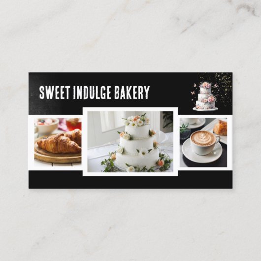 Zwart Wit Foto QR Code Bakery Visitekaartje (Voorkant)