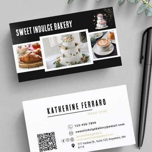 Zwart Wit Foto QR Code Bakery Visitekaartje