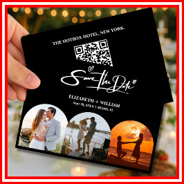 Zwart-wit foto QR-code Elegante bruiloft Save The Date