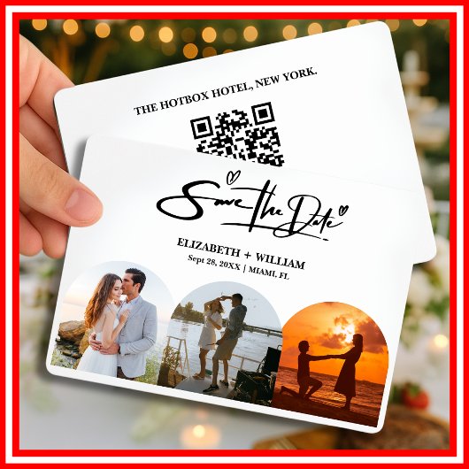 Zwart-wit foto QR-code Elegante Trouwkaart Save The Date