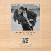 Zwart & Wit Foto QR Code Moderne Trouwfeest Acryl Uitnodigingen (Voorkant)