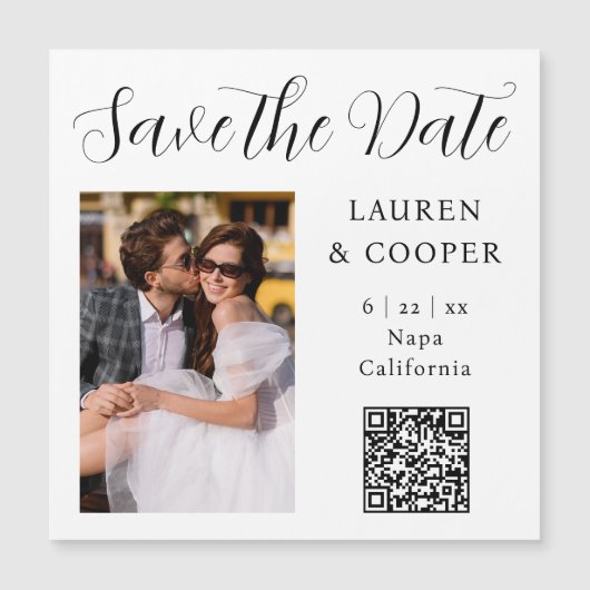 Zwart-wit foto QR-script 'Save The Date' (Voorkant)